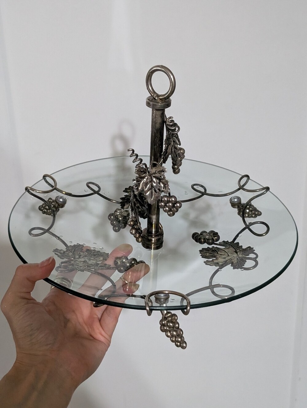 Vintage Glass & Silver Grape Serving Tray Fruit Plate Quality Heavy